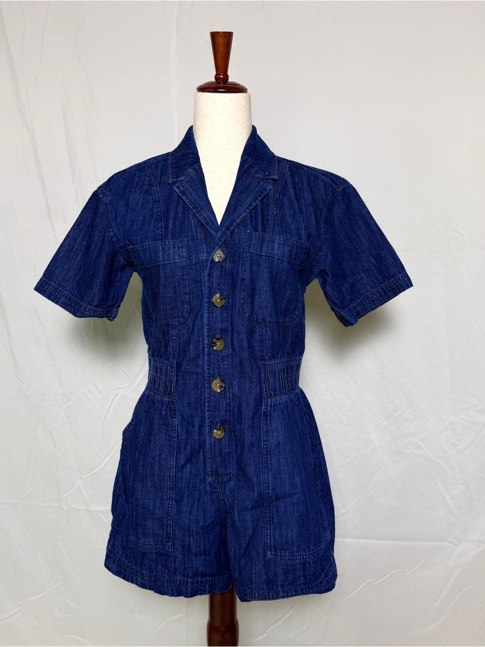 Retro inspired Dark Blue Denim Short Jumpsuit Romper, 100%cotton. Picnic